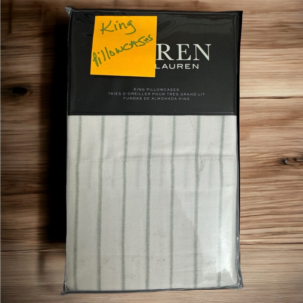 NWT – Ralph Lauren - Spencer Standard Sage Green Stripe Pillowcase (Pair)